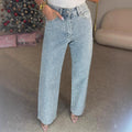 25 Edition – Women’s High Waist Straight Street Jeans with Glitter