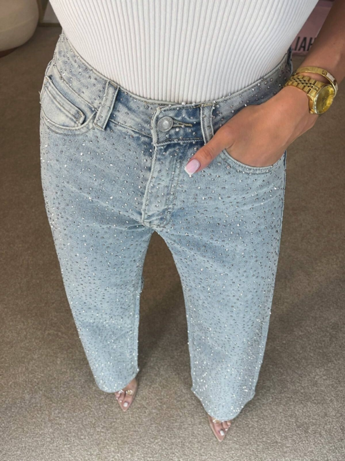 25 Edition – Women’s High Waist Straight Street Jeans with Glitter